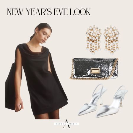 NYE  style - new years outfit - chic new years outfit - the chic edit - fun pearl earring: - silver heels - cape dress - sequin bag 

#LTKHoliday #LTKsalealert #LTKstyletip