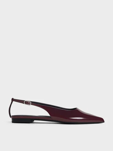 Burgundy Patent Cut-Out Pointed-Toe Slingback Flats | CHARLES & KEITH | Charles & Keith US