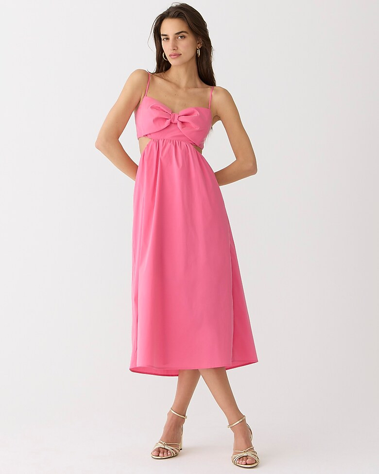 Collection bow-front cutout midi dress in stretch taffeta | J. Crew US