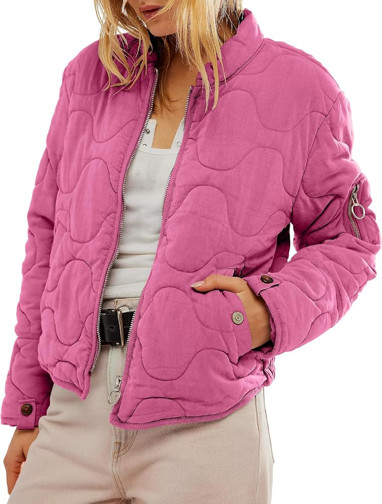 Gacaky Women's Lightweight Cropped Quilted Jacket Winter Warm Zip Long Sleeve Puffer Jacket Coat ... | Amazon (US)