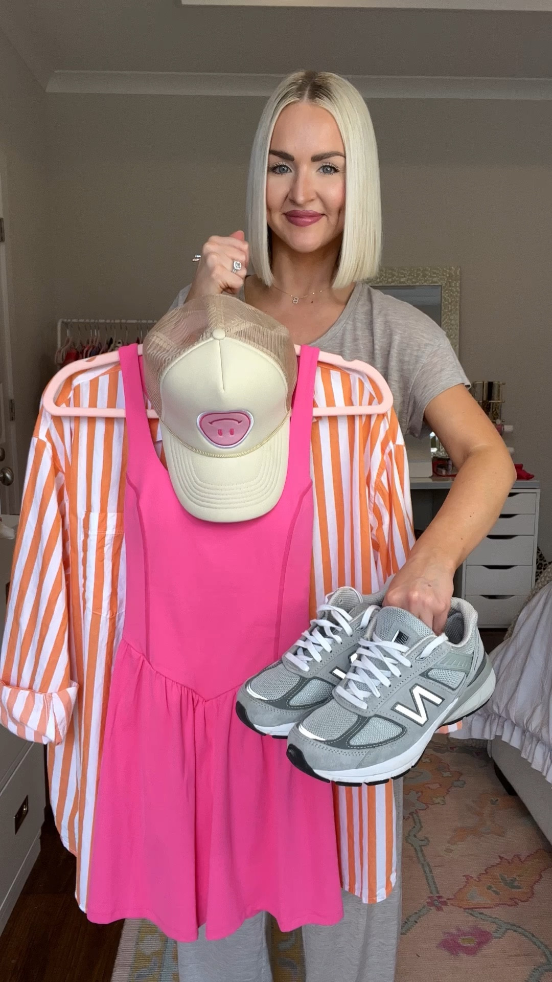 Amazon tennis dress / pink tennis dress / Amazon fashion / orange stripe shirt / new balance sneakers / mom outfit / mom style / colorful outfit  

#LTKVideo #LTKStyleTip #LTKActive