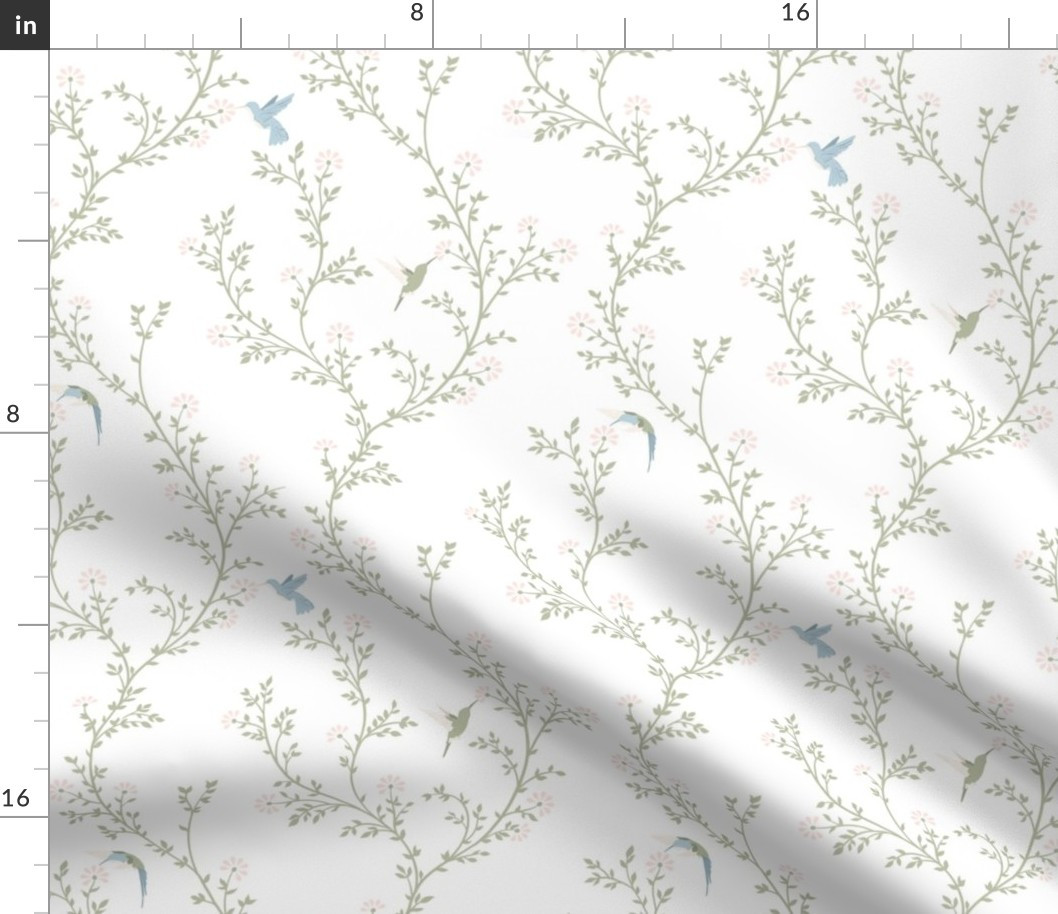 Hummingbird Trellis // Flowers & Leaves on Vines // Modern Vintage Little Girl // Medium | Spoonflower