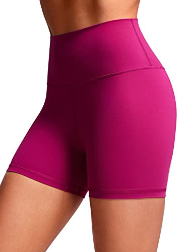 CRZ YOGA Women's Naked Feeling Biker Shorts - 4 Inches High Waist Yoga Workout Running Gym Spandex Magenta Purple XX-Small | Amazon (US)