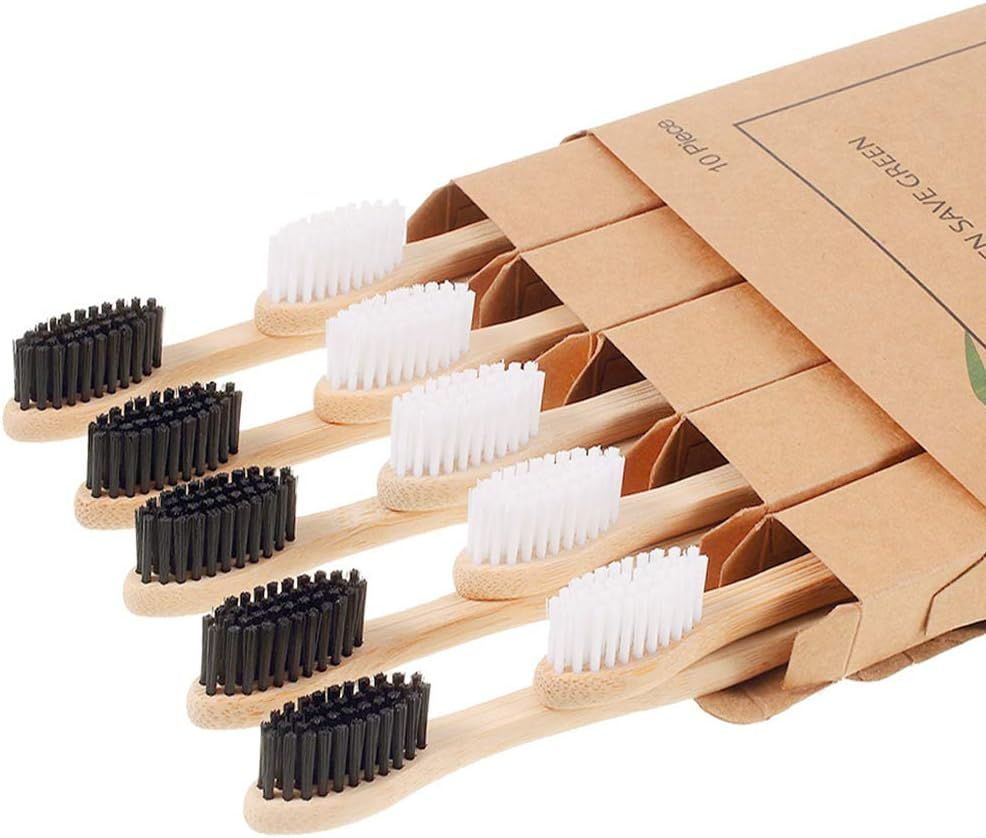 Biodegradable Bamboo Toothbrushes, 10 Piece BPA Free Soft Bristles Toothbrushes, Natural, Eco-Friend | Amazon (US)