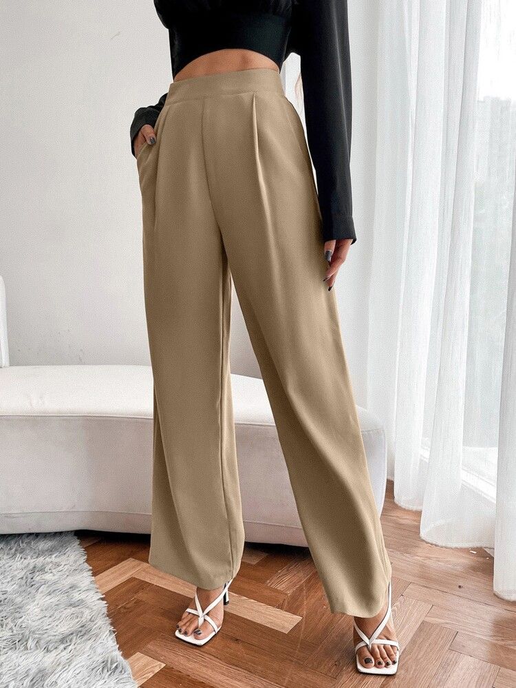 High Waist Fold Pleated Pants | SHEIN