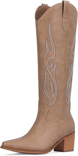 Pasuot Western Cowboy Boots for Women - Knee High Wide Calf Cowgirl Boots with Classic Embroidere... | Amazon (US)