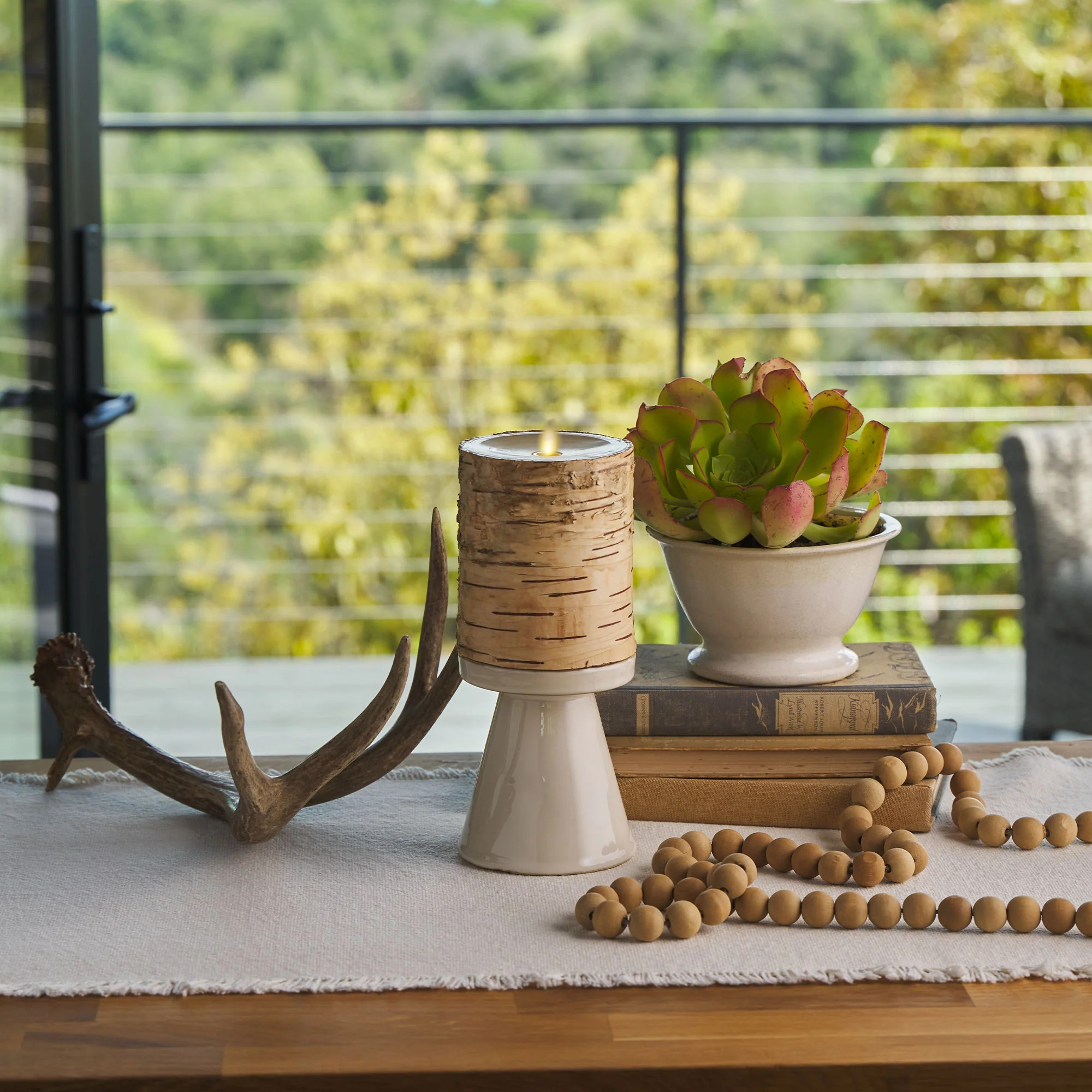 Real Birch Wood Flameless Candle Pillar - Recessed Top - 4" Width | Luminara