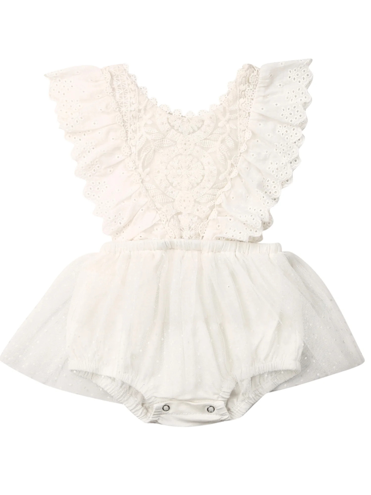 Luiryare Baby Girls Ruffle Sleeve Romper Bodysuit Lace Tutu Dress Jumpsuit Outfits - Walmart.com | Walmart (US)