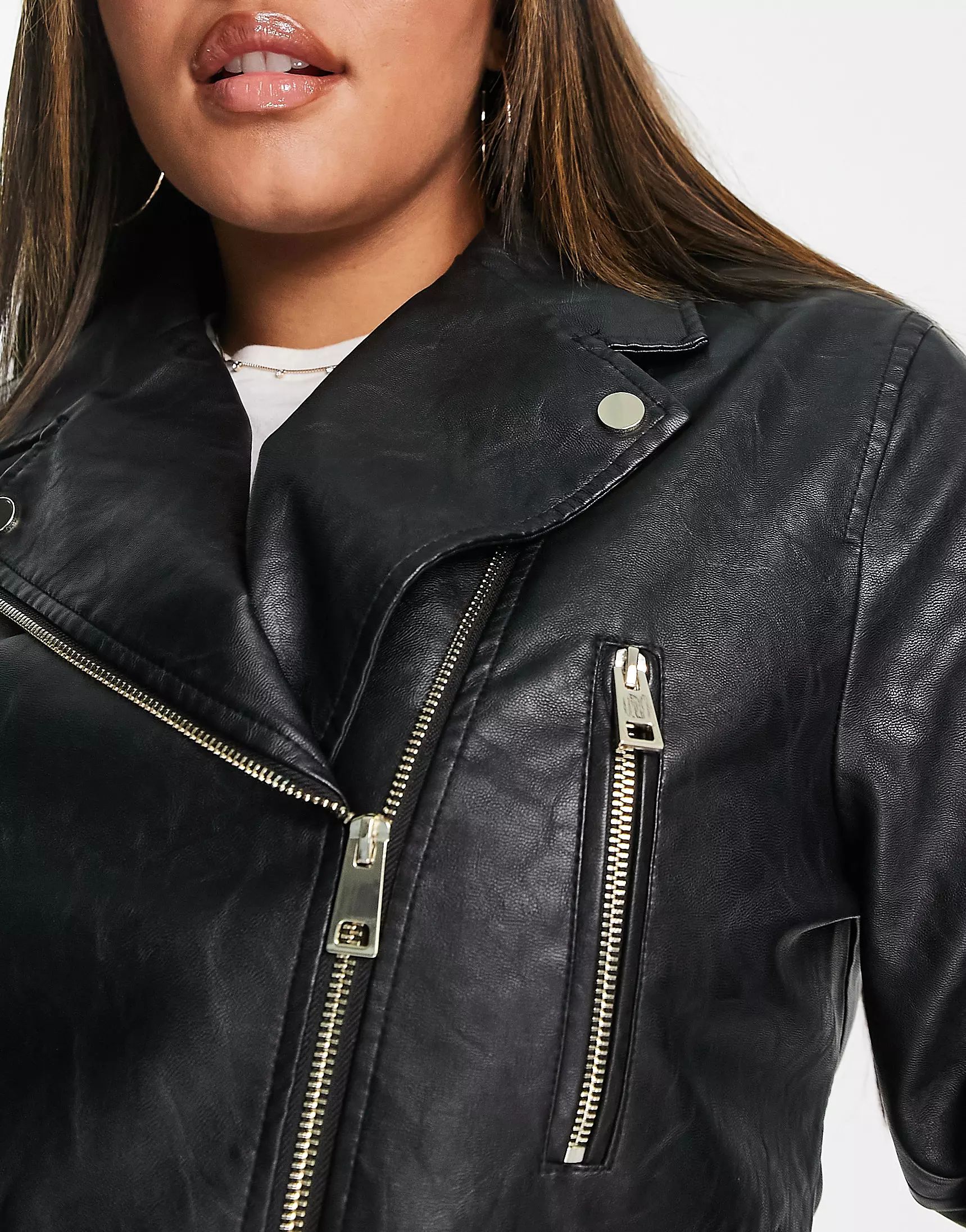River Island Plus faux leather biker jacket in black | ASOS (Global)