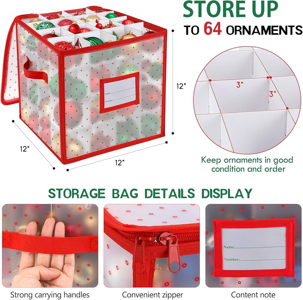 BINSUNS Christmas Ornament Storage Box, Christmas Storage Containers Organizer Bag with Dividers ... | Amazon (US)