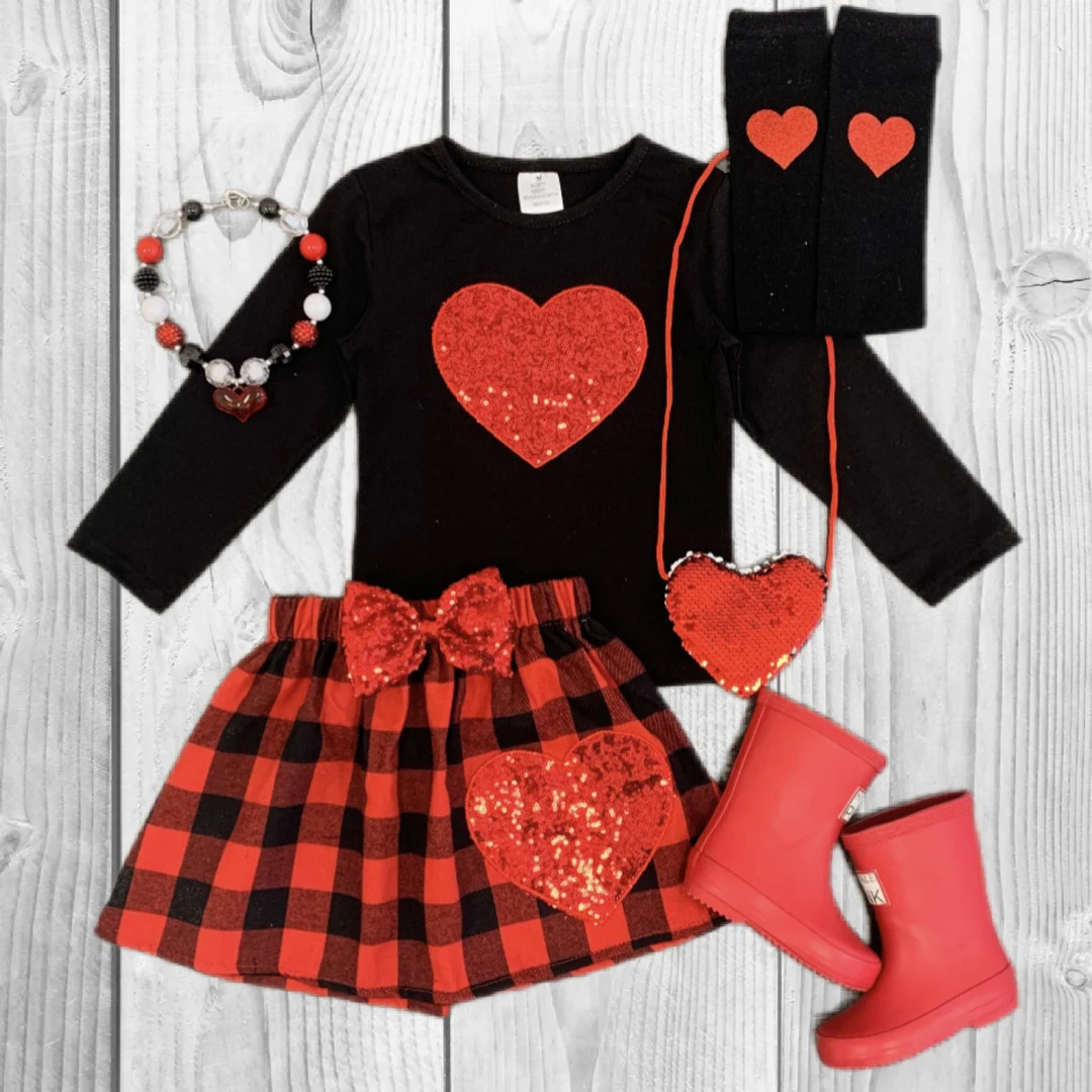 Girls/toddler Red Heart Sequin & Plaid Skirt Set, Valentine's Day Outfit - Etsy | Etsy (US)