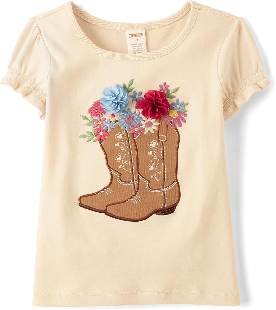 Gymboree Girls' and Toddler Puff Sleeve Embroidered T-Shirt | Amazon (US)