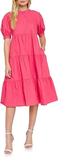 English Factory Women's Short Puff Sleeve Midi Dress | Amazon (US)