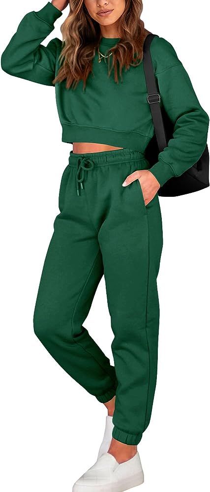 BTFBM Women 2 Piece Outfits 2023 Long Sleeve Crop Tops Tracksuit Drawstring Pant Jogger Set Casua... | Amazon (US)
