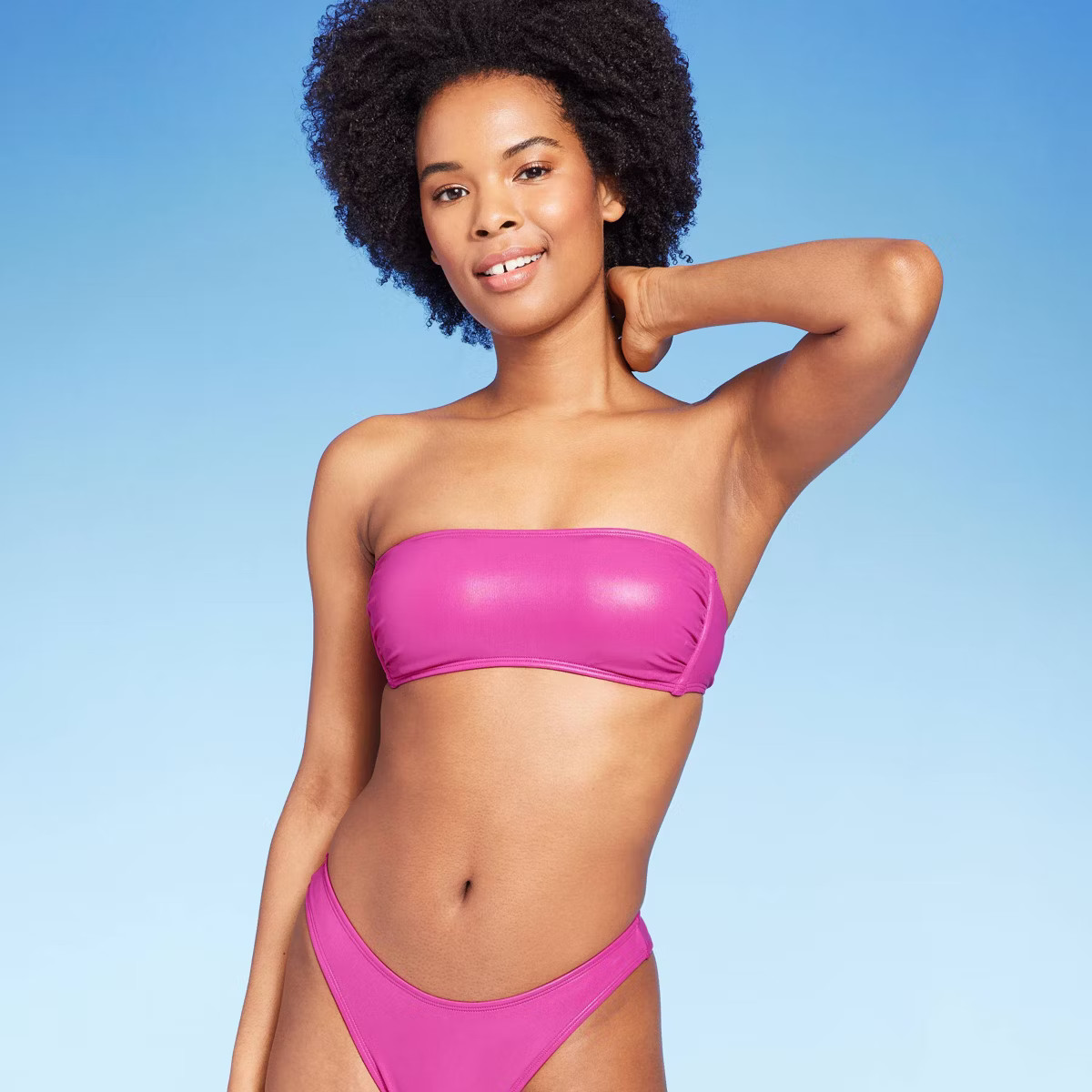 Women's Faux Leather Bandeau Bikini Top - Wild Fable™ Pink S | Target