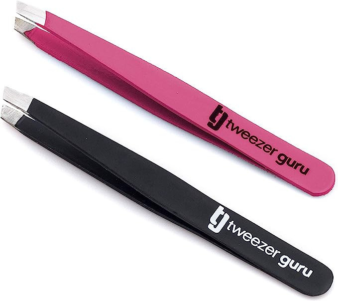 Tweezer Guru Tweezers for Eyebrows - 2 Pack Slant Tip Professional Stainless Steel Eyebrow Tweeze... | Amazon (US)