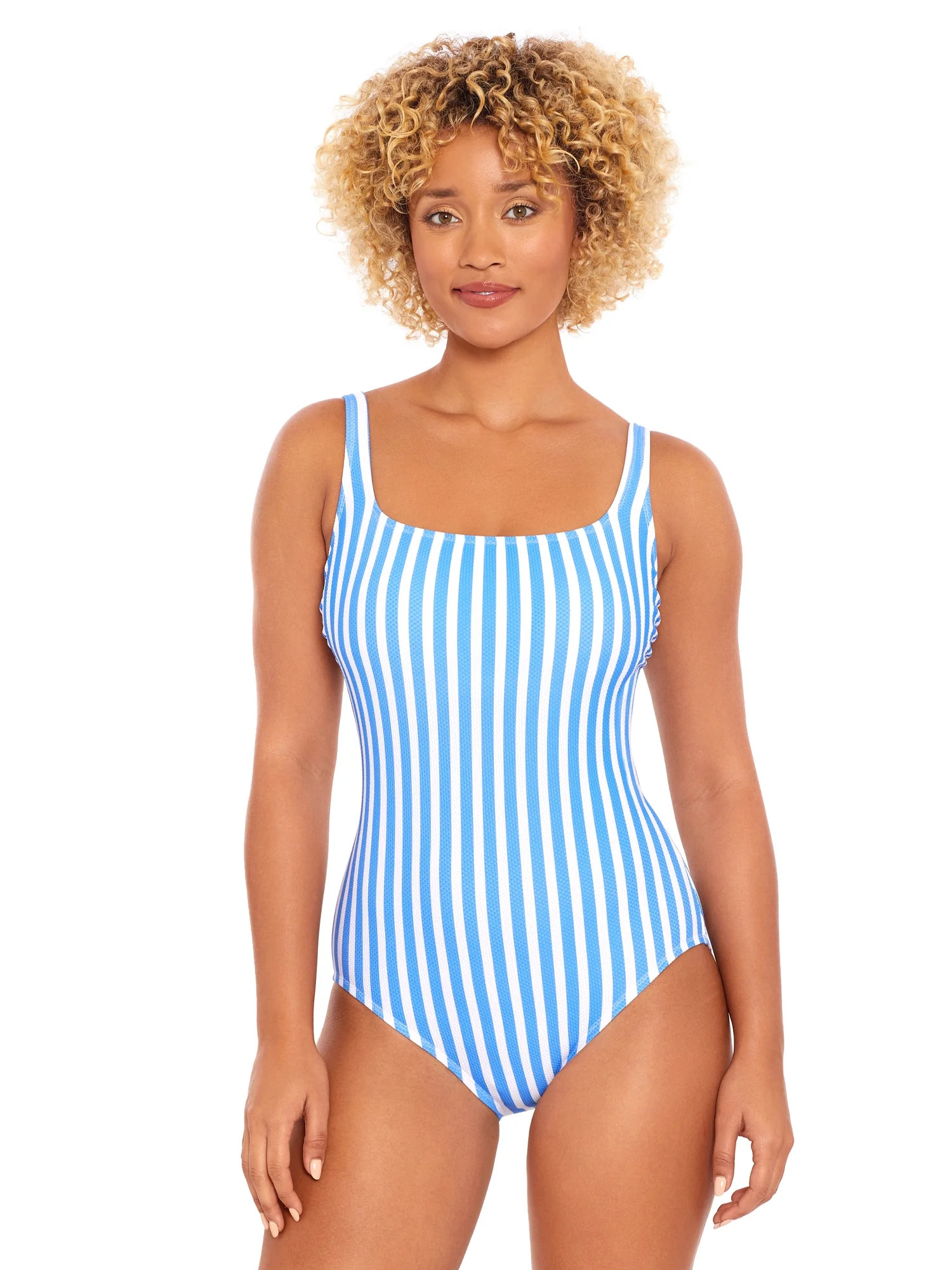 Time and Tru Women's Pique Square Neck One Piece Swimsuit, Sizes XS-3X | Walmart (US)