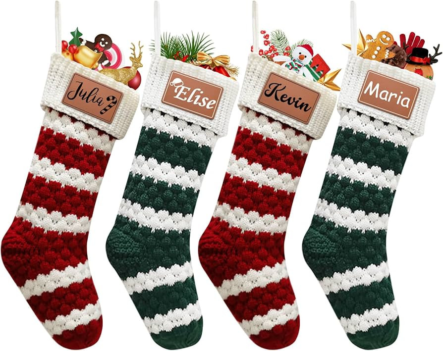 Dreamdecor Personalized Christmas Stockings with Names Monogram, 18” Large Family Knitted Xmas ... | Amazon (US)