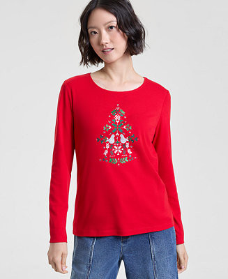 Holiday Lane Women's Scandi Tree Graphic Top, PXS-4X, Macy's Exclusive - Macy's | Macy's