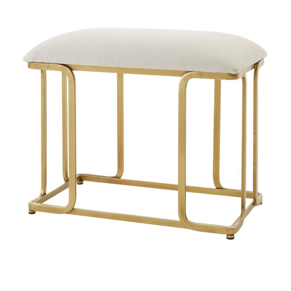 Home Decorators Collection Home Decorators Collection Ivory Upholstered Metal Vanity Stool with O... | The Home Depot
