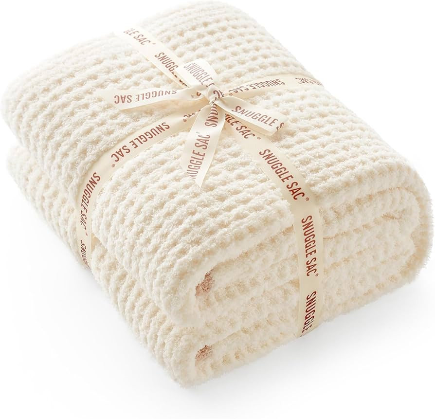 Snuggle Sac Ultra Soft Waffle Throw Blanket for Couch Bed Sofa 50x60 inches, Reversible Cream Bla... | Amazon (US)