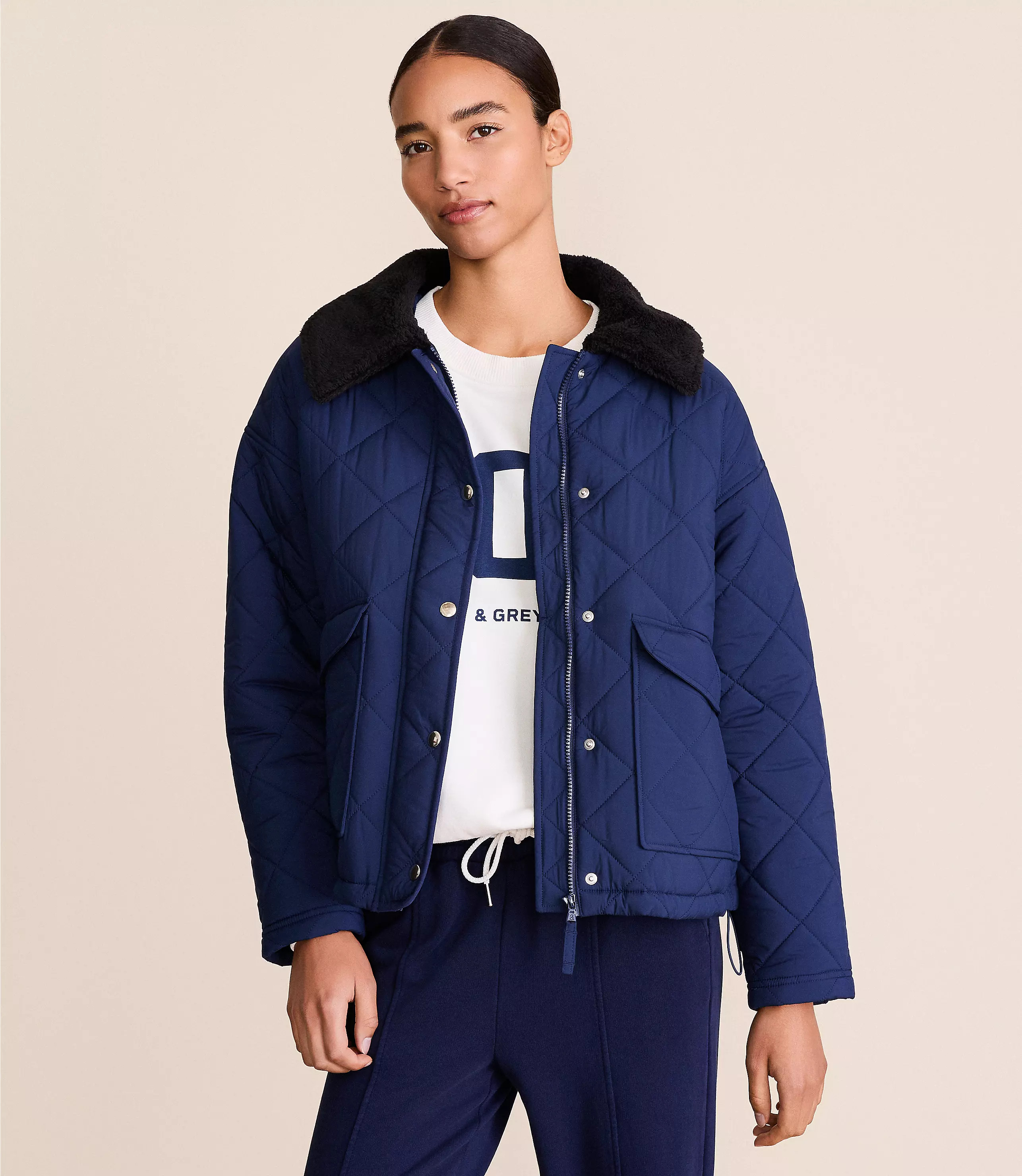 Lou & Grey Sherpa Collared Quilted Puffer Jacket | LOFT