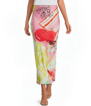 Dorris Abstract Western Motif Satin Maxi Skirt | Dillard's