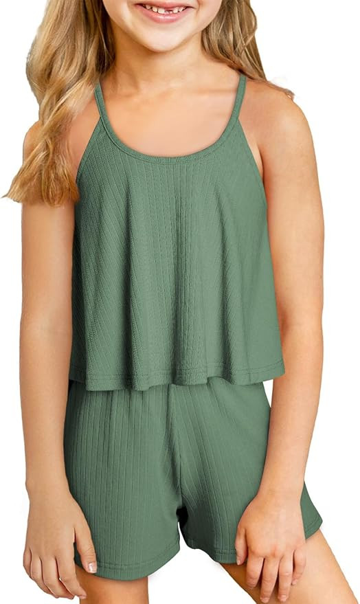blibean Teen Girls Adjustable Strap Top 2 Piece Ribbed Shorts Sets 4-13 Years | Amazon (US)