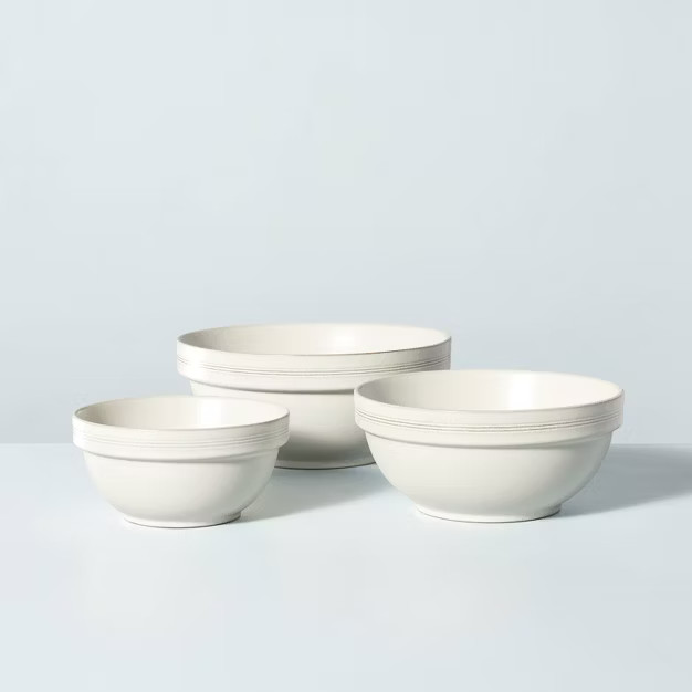 3pc Defined Rim Stripe Stoneware Mixing Bowl Set Sour Cream - Hearth & Hand™ with Magno... | Target