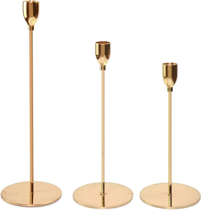 HomeDirectShip Gold Candle Holders Set of 3 for Taper Candles - Decorative Candlestick Holder for... | Amazon (US)