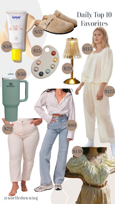 Daily top 10 favorites!

Tinted sunscreen, Birkenstock clog dupes, sleep set, sleep top, sleep pants, water bottle, Stanley cup, denim jeans, white jeans, blouse, cordless light, baby teething toy, baby pop toy

#LTKFind #LTKstyletip #LTKhome