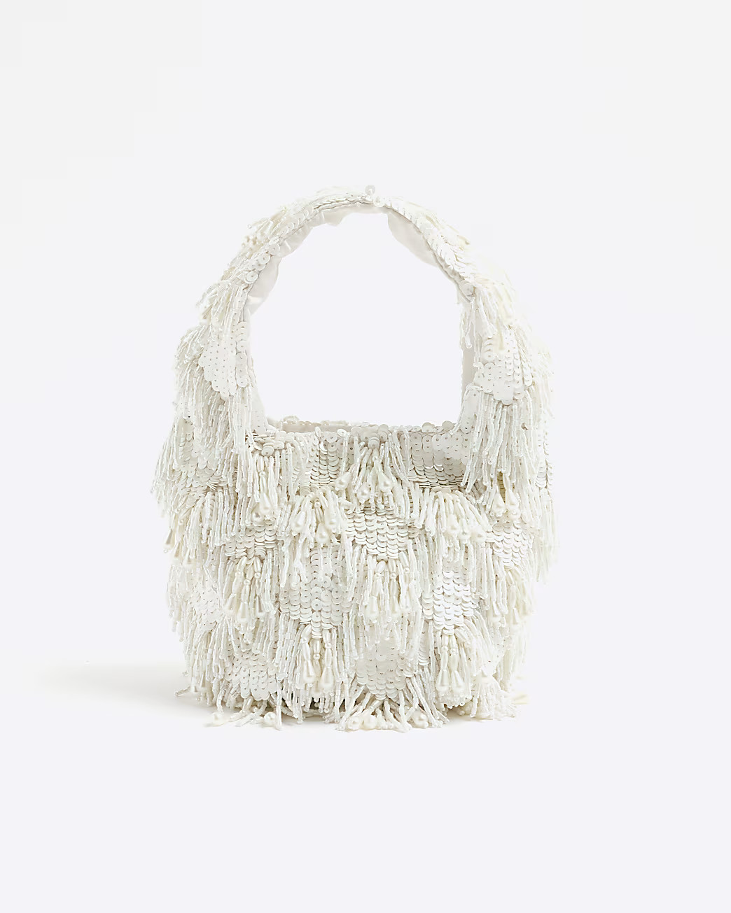 White Premium Beaded Grab Bag | River Island UK & IE