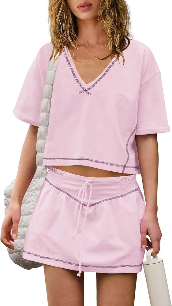 Nirovien Womens 2 Piece Workout Sets Summer Athletic Outfits Short Sleeve Crop Tops and Skirt wit... | Amazon (US)