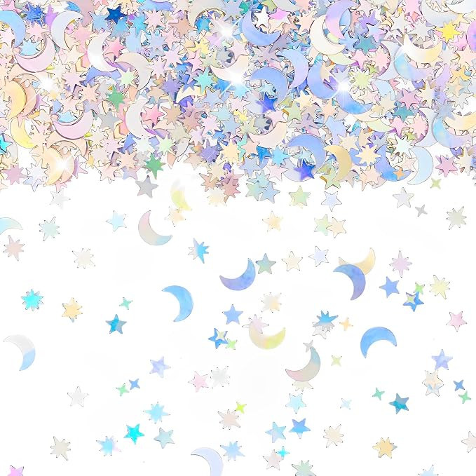 4000 Pcs Star Confetti, Glitter Confetti, Holographic Metallic Star Glitter, Holographic Moon for... | Amazon (US)