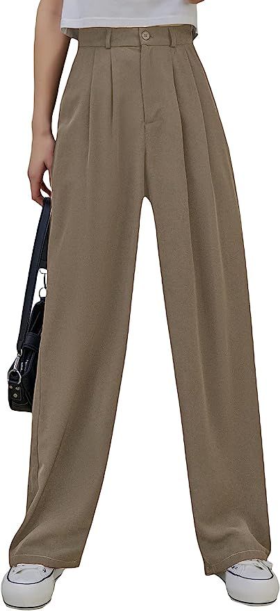 Milumia Women's Casual Wide Leg High Waisted Pants Straight Long Trousers Elegant Pants Office Wo... | Amazon (US)