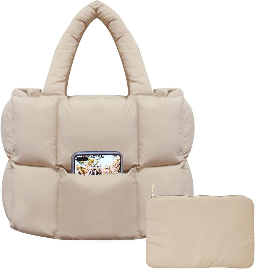 women large puffer purse puffy tote bags dupes light weight handmade nylon bag woven shoulder han... | Amazon (US)