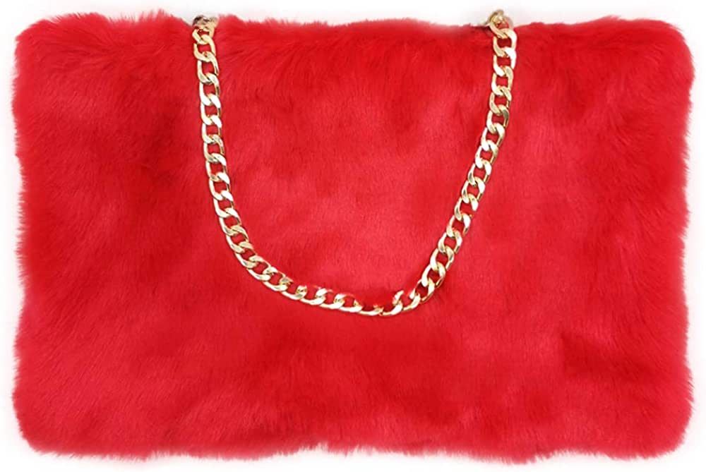 FHQHTH Faux Fox Fur Purse Fuzzy Handbags for Women Evening Handbags Al alloy Shoulder Strap | Amazon (US)