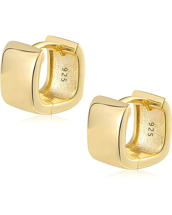 925 Sterling Silver Small Square Huggie Hoop Earrings for Women Trendy Hypoallergenic 14K Gold Pl... | Amazon (US)