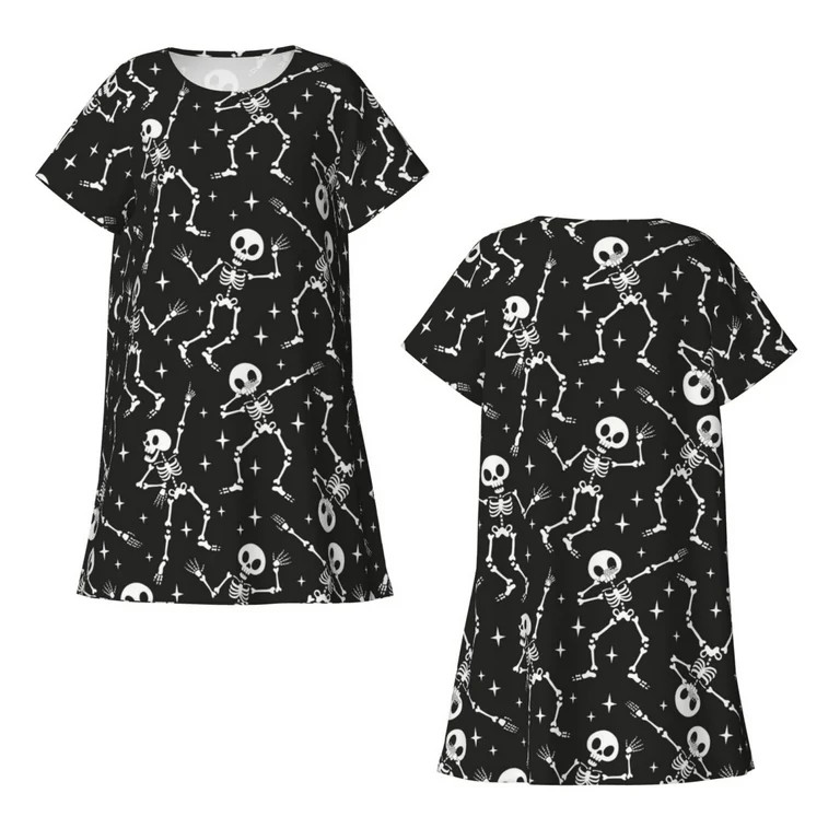 Japuie Retro Skeleton Dancing On Halloween Party Print Women's Nightgown,Women's Short-sleeve Sle... | Walmart (US)