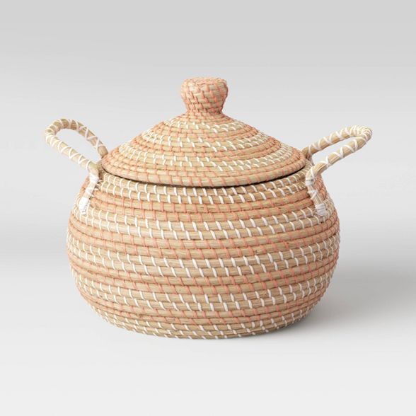 14" x 14" Round Lidded Basket with Handles Striped - Opalhouse™ | Target