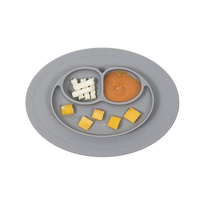 ez pz Mini Mat (Gray) - 100% Silicone Suction Plate with Built-in Placemat for Infants + Toddlers... | Amazon (US)