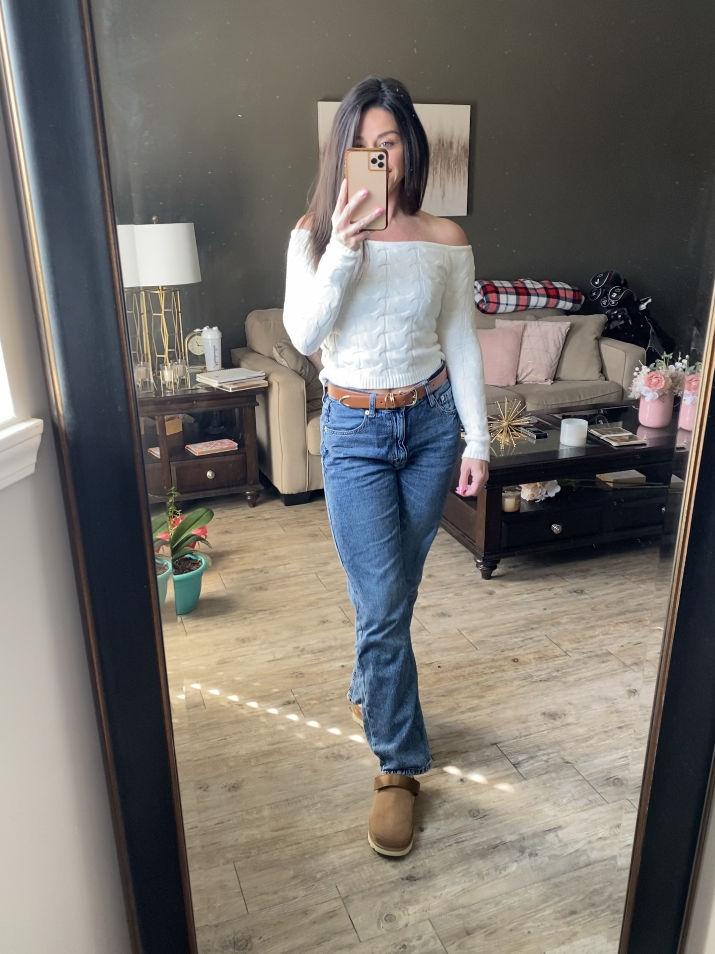 In love with this white off the shoulder crop sweater! Paired it with 90s baggy jeans, a faux leather belt, and ugg golden star clogs! Super simple yet stylish!

#LTKFindsUnder50 #LTKShoeCrush #LTKStyleTip