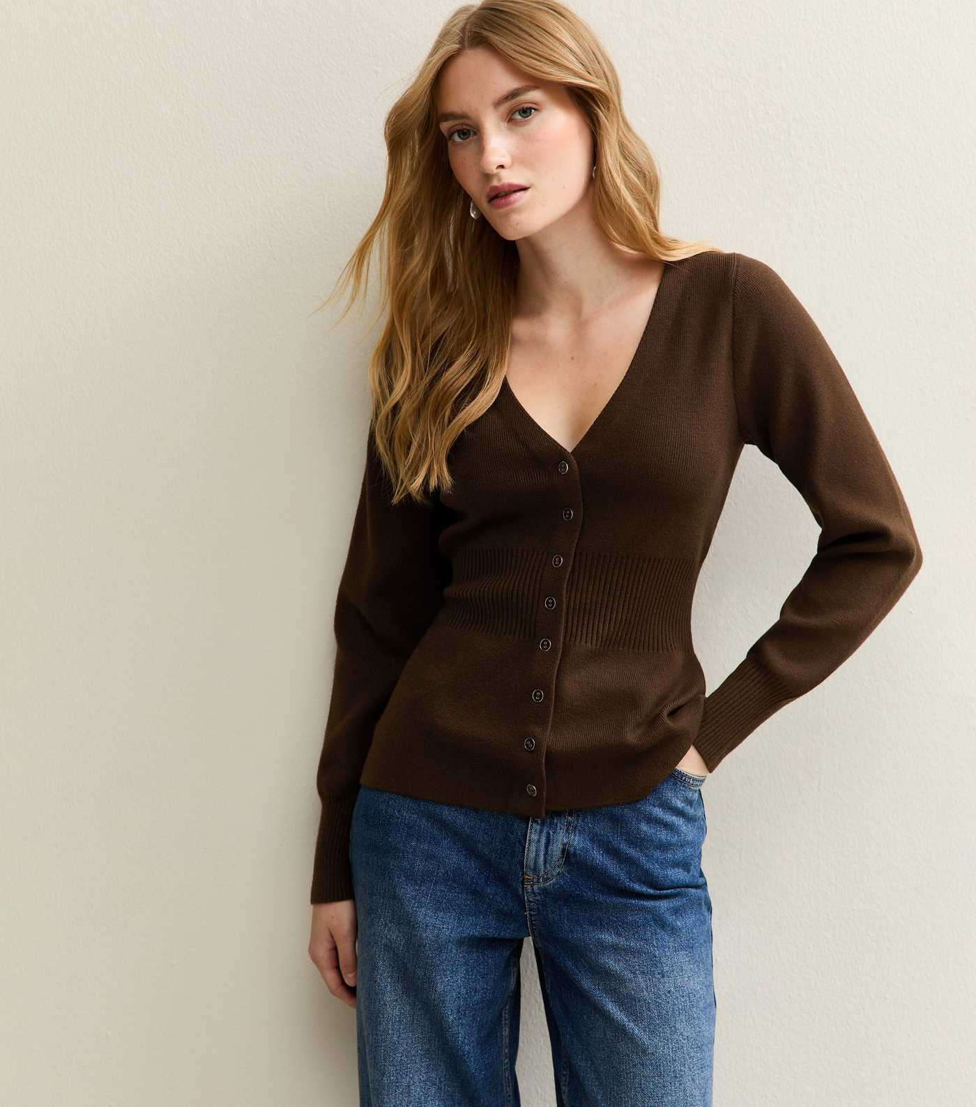 Brown Compact Knit Peplum Hem Cardigan | New Look | New Look (UK)