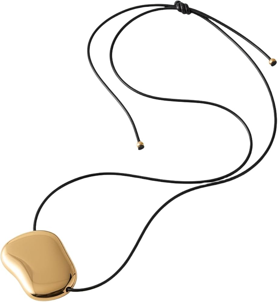 Chunky Gold Necklace for Women Minimalist Pebble Pendant on Adjustable Black Cord Waterproof Gold... | Amazon (US)