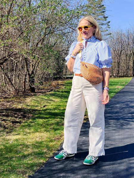 Everyday casual spring outfit: A target bag strap on a Clare v bag, green adidas sneakers, a tuckernuck better than basic top, stacked bracelets, Boden belt, and Amazon earring set. 

Details and more everyday outfits over on CLAIRELATELY.com

#LTKfindsunder50 #LTKSeasonal #LTKfindsunder100