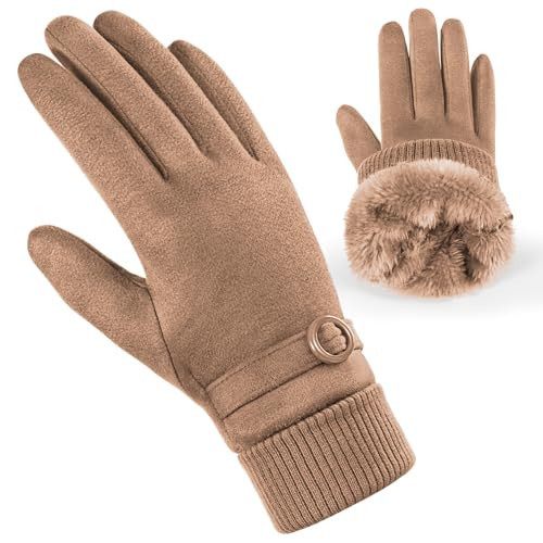 PPAOEH Cold Weather Womens Gloves, Winter Gloves for Women Thermal Warm Fleece Lined, Touchscreen Gloves for Christmas Gifts (Beige, Large) | Amazon (US)