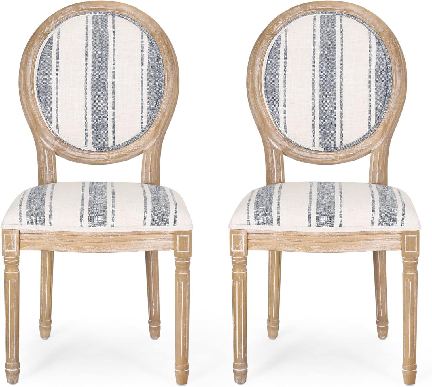 Christopher Knight Home Phinnaeus Dining Chair Set, Set of 2, Rubberwood, Dark Blue Line + Natura... | Amazon (US)