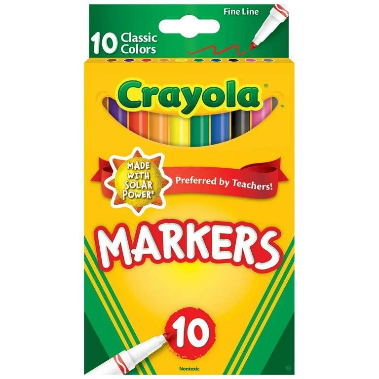 Crayola Fine Line Markers, Classic Colors, 10 Count, Back to School Supplies for Kids and Teacher... | Walmart (US)