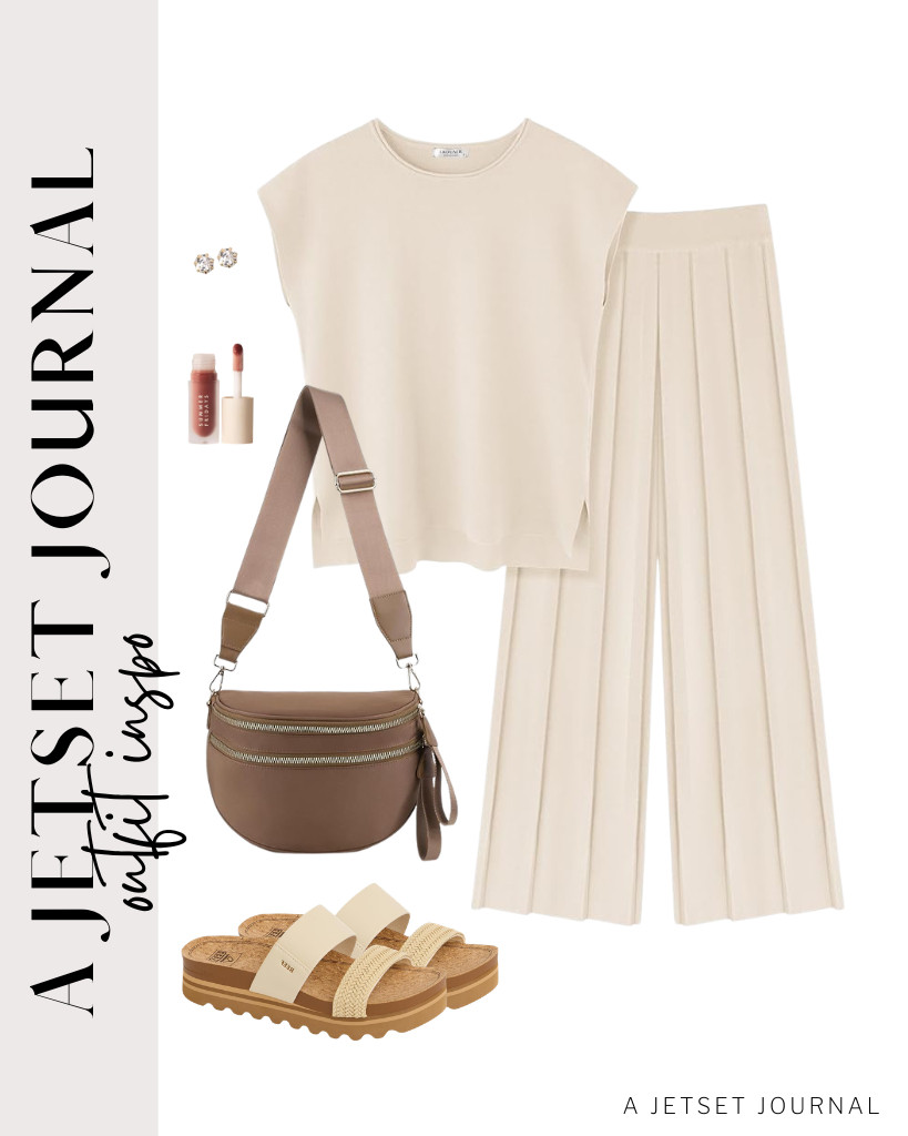 This outfit, which pairs an Ekouaer lounge set with Reef sandals, is our first. You can use a nylon crossbody bag and stud earrings to style the fit.

#LTKSeasonal #LTKSaleAlert #LTKTravel
 

 