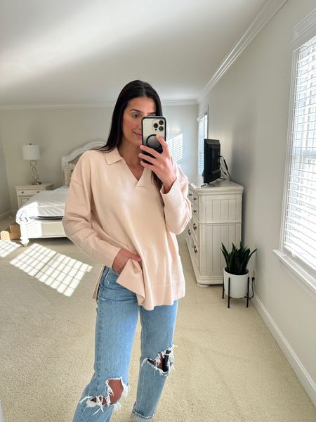 Spring vacation outfit - vacation outfit - Spring outfit idea - collared sweater - Amazon finds - good denim - day outfit - causal outfit style - spring closet must haves - Abercrombie jeans - denim

#LTKSeasonal #LTKstyletip